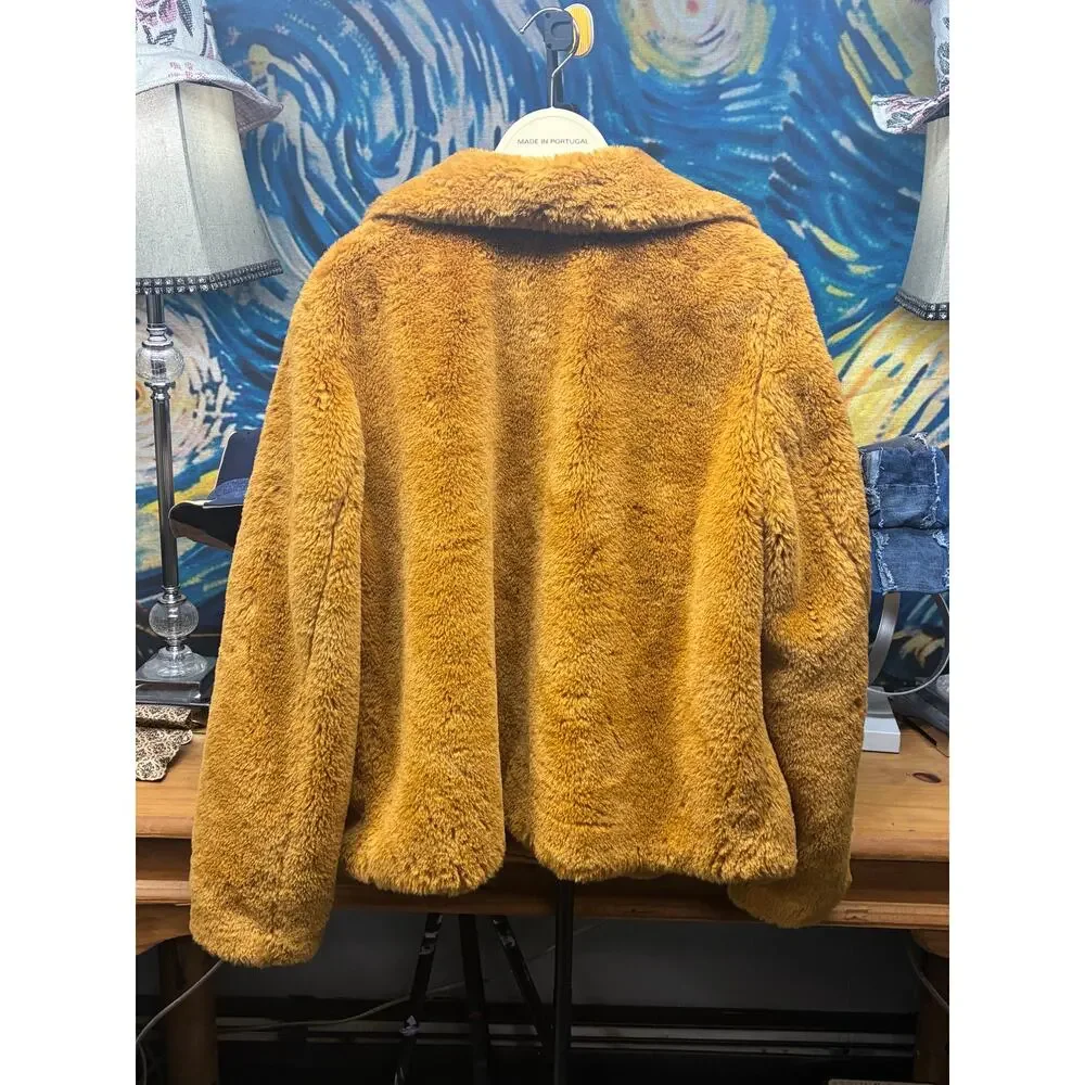 H&M Divided Mustard Teddy Fleece Jacket Women's Large Button Front Plush